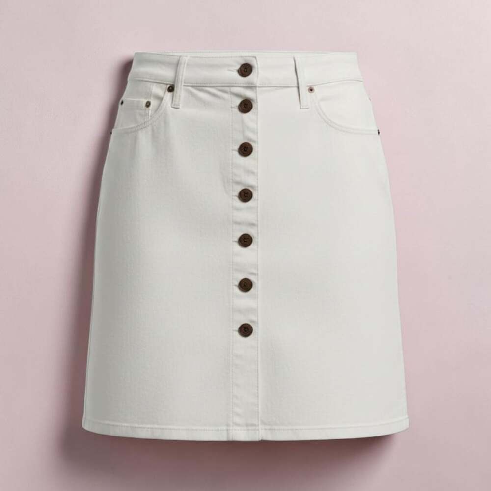 J.Crew Womens Size 6 White Denim Button-Front Mini Skirt Stretch Pockets